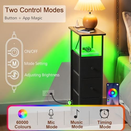 LOAKEKEL Narrow End Table with Charging Station, Small Nightstand - Image 5