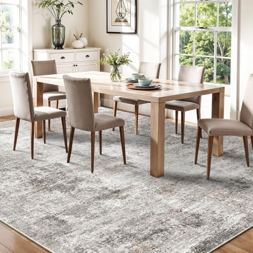 9x12 Washable Living Room Rugs - Modern Abstract Neutral Soft Large Area Rugs for Bedroom Non-Slip Low Pile Thin Stain-Resistant Carpet for Dining Room Home Office (Beige Grey) - Image 5