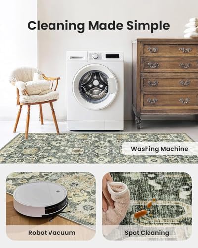 AMADA HOMEFURNISHING 8x10 Washable Area Rug, Low-Profile Large Area Rug with Non-Slip Backing & Durable Edge Binding, Vintage Large Rugs for Living Room, Bedroom, Dinning Room - Image 4
