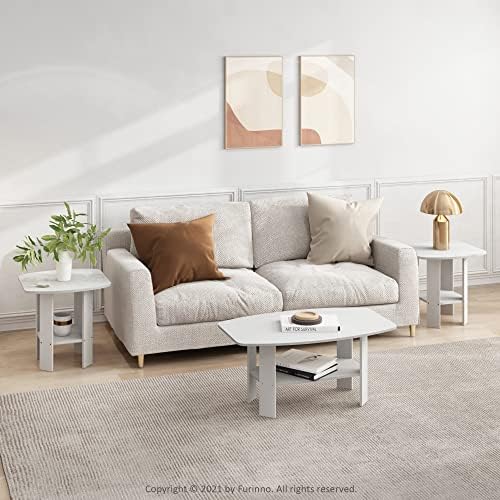 Furinno Simple Design Side Table Set of 2, 2-Tier Modern End Table with Soft Edges, Open Shelves Night Stand, Bedside Table, for Living Room, Bedroom, White - Image 4