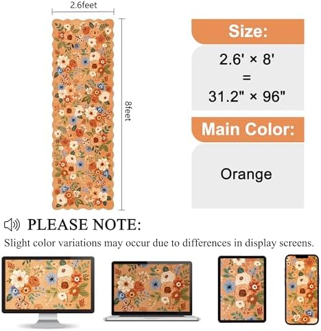 DUKINO 2.6x8 Runner Rug, Floral Washable Kitchen Rugs Non Slip, Orange - Image 2