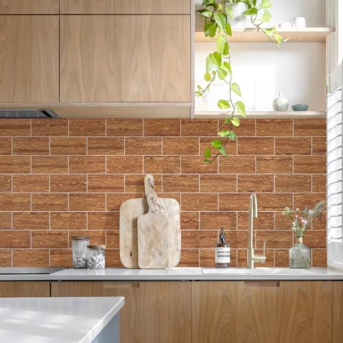STICKGOO 10-Sheet Backsplash Peel and Stick Subway Tile(Thicker Design, Faux Red Travertine) - Image 3