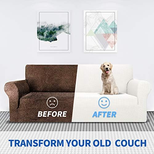 MAXIJIN Stretch Loveseat Sofa Slipcovers 1 piece Love Seat Couch Covers for 2 Cushion Couch Non Slip Sofa Cover Washable Dog Cat Proof Furniture Protector Pet Friendly (Loveseat, White) - Image 5