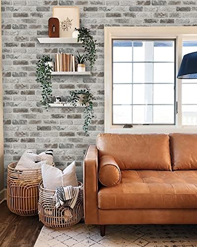 Guvana 17.3"×394" Brick Wallpaper Grey and Brown Self Adhesive Wallpaper 3D Brick Peel and Stick Wallpaper Removable Contact Paper Brick Textured Vintage Wall Paper for Livingroom Wall Decor | 3D Brick Peel and Stick Wallpaper Removable Contact Paper B... - Image 4