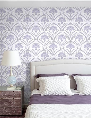 Vinjiasin Purple Floral Wallpaper Peel and Stick Wallpaper Modern Flower Contact Paper Purple/White Geometric Self Adhesive Removable Wall Paper for Bedroom Bathroom Accent Wall Vinyl Roll 17.3"x78.7" - Image 2