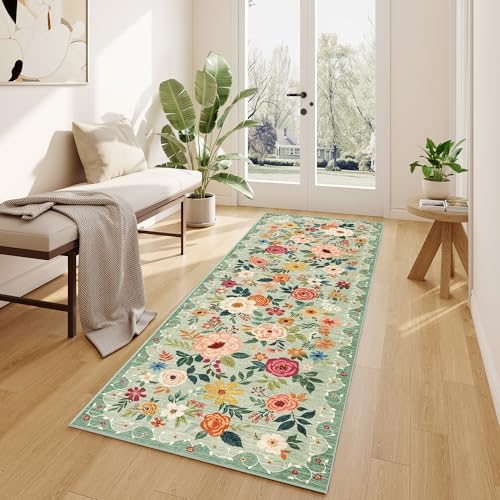 DUKINO 2.6x8 Runner Rug, Washable Runner Rug for Hallway Non Slip, Green - Image 5