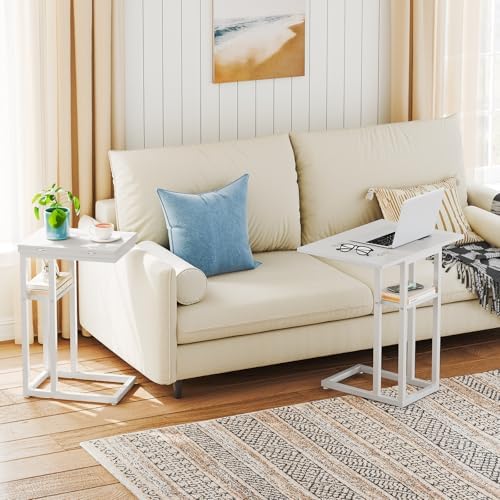 HOOBRO Foldable C Shaped End Table, C Shaped Side Table with Storage Shelf, Slide Under Couch Table for Sofa, Small Spaces, for Living Room, Bedroom, Easy Assembly, White WW29SF01 - Image 2