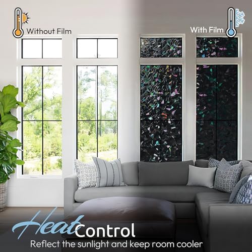 rabbitgoo Rainbow Window Privacy Film, Stained Cling, Black, 17.5" x 157.4" - Image 6