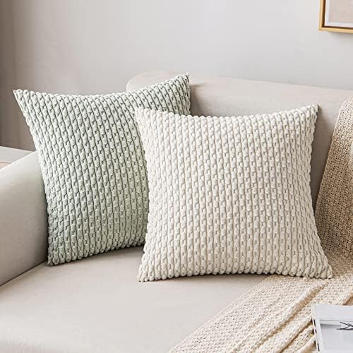 MIULEE Decorative Throw Pillow Covers 20x20 Light Green Textured Corduroy - Image 4