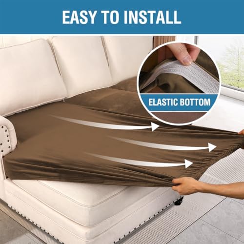 H.VERSAILTEX Velvet Stretch Sectional Couch Covers 3 Pieces Sofa Seat Cushion Covers L Shape Separate Couch Cover for Both Left/Right Sectional Couch (Large Sofa 2 Seater + 1 Chaise, Bronze Brown) - Image 6