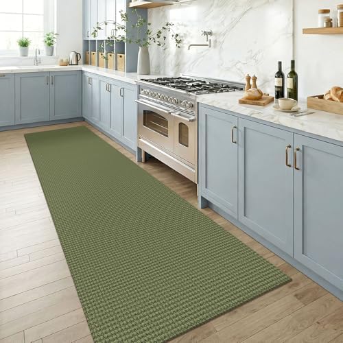 KOZYFLY Cotton Runners for Hallway 3x8, Wide Washable Runner Rug, Woven Non Slip Kitchen Runner, Braided Entryway Rug, Floor Carpet for Foyer, Bedroom, Hall, Olive Green/Earthy Green - Image 2