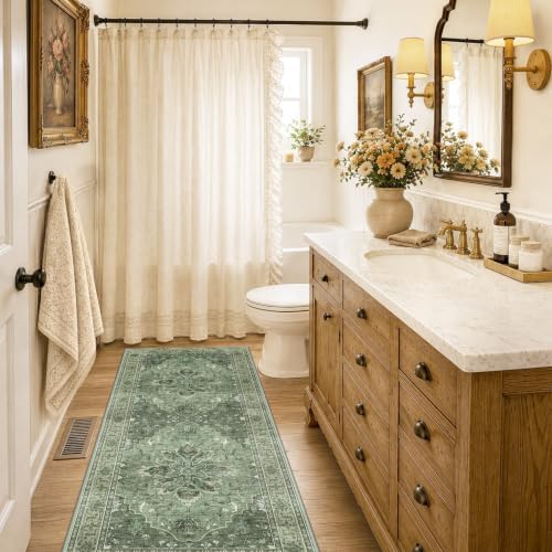 RELEANY Washable Area Rug, Runner 2'x6', Green/Dark Green/Gray - Image 2