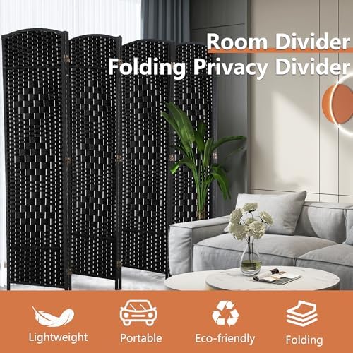 FDW Room Divider 8 Panel Folding Privacy Divider 6 Ft Indoor Wall Divider Portable Partition Wood Screen, Coal Black - Image 3