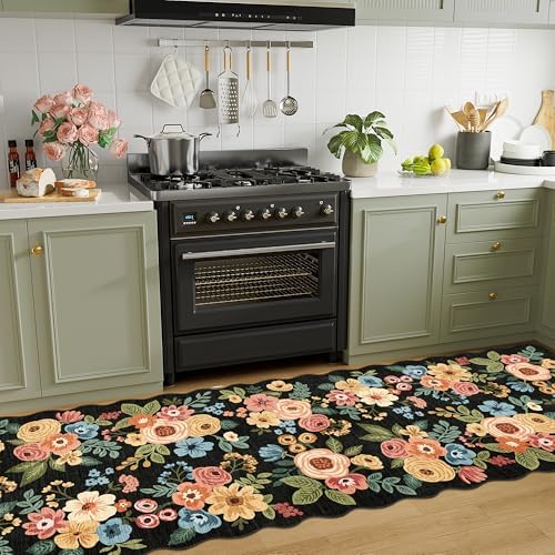 DUKINO 2.6x10 Runner Rug for Hallway, Floral Washable Rug Non Slip, Black - Image 3