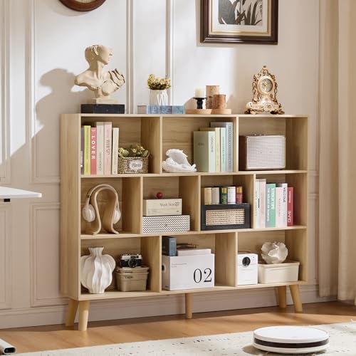 LEYAOYAO 10 Cube Bookshelf,Mid-Century Modern Bookcase with Legs,Light Wood by LEYAOYAO-Findtheshiningpointofyourideallife%EF%BC%81