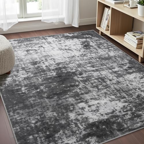 4x6 Rug, Soft Washable Rug for Living Room, Non Slip Abstract Modern Rugs for Bedroom, Low Pile Stain Resistant Foldable Carpet for Dining Room Bedside Entryway Nursery Decor, Black and White - Image 2