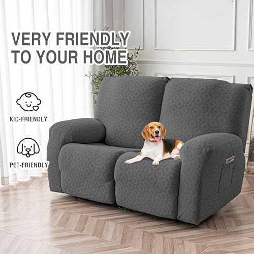 Genina Waterproof Recliner Loveseat Cover,2 Seat Couch Cover,Dark Gray - Image 4