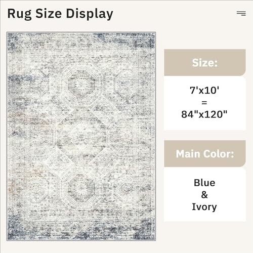 Soalmost 7x10 Area Rug for Living Room Washable Rugs Non-Slip Blue/Ivory - Image 5