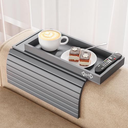 Bestjing 2 in 1 Bamboo Sofa Armrest Tray Table for Couch (Gray) by Bestjing