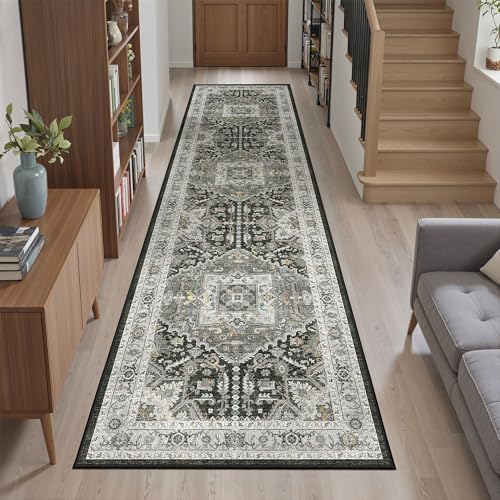 Madane Hallway Runner Rug 2x8 Washable Kitchen Rugs, Grey Green/Black Olive - Image 4
