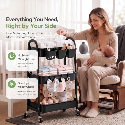 Heavy Duty 3 Tier Rolling Cart Metal with Wheels,Three Tiered Rolling Carts - Image 4