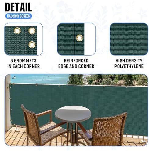 E&K Sunrise 3' x 215' Balcony Privacy Fence Screen Cover with Zip Ties Outdoor Screen Fence UV Protection for Deck Patio Backyard Apartment Pool Porch (Green) - Image 4