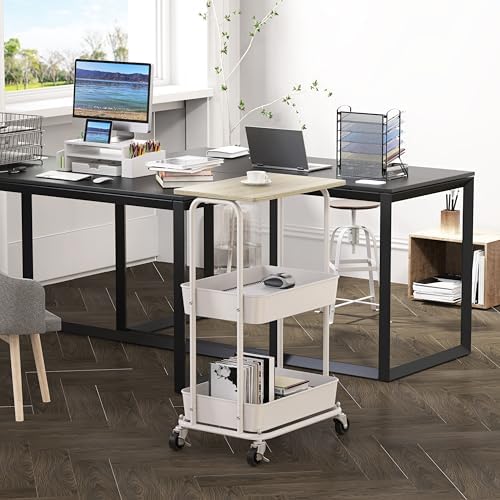 Simple Houseware 2-Tier Rolling Utility Cart Wood Top/Lockable Wheel, Maple - Image 2