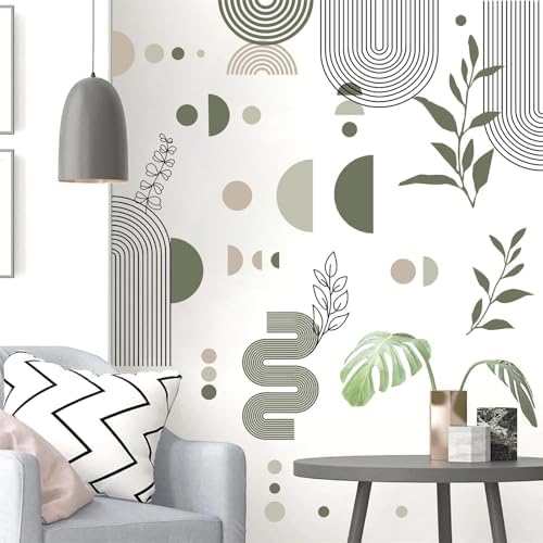 Boho Arch Wall Stickers Black Line Wall Decals Green Leaf Sticker Large Geometric Decal Aesthetics Room Mural Decor Modern Abstract Sticker for Living Room Bedroom Decor - Image 6