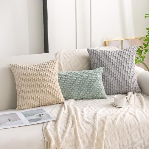 Set of 4 Grey Decorative Throw Pillow Covers 16x16 Inch Corduroy Pillow Covers for Bed Couch Sofa Living Room Soft Square Cushion Cases - Image 3