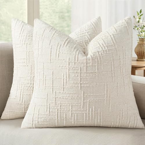 MIULEE Chenille Textured Throw Pillow Covers Cream White 18x18 Set of 2 by MIULEE