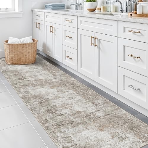Long Runner Rug for Hallway 2x10 Ft - Non-Slip Washable Carpet Runner for Kitchen Hall Indoor Entryway, Bedroom, Living Room, Modern Abstract Low-Pile （Beige Grey） - Image 4