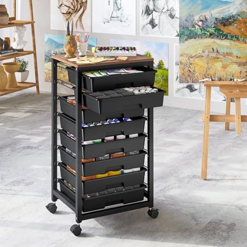 SYKIARIOL Rolling Storage Cart with Drawers, 8 Drawers Utility Cart,Black - Image 4