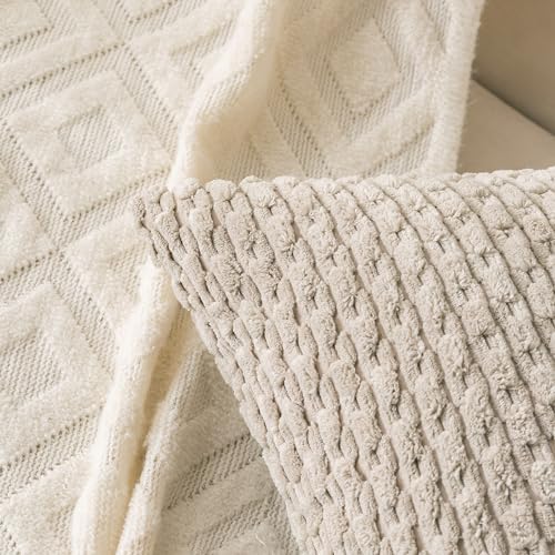 Set of 4 Navy White Taupe Decorative Throw Pillow Covers 22x22 Inch Corduroy Pillow Covers for Bed Couch Sofa Living Room Soft Square Cushion Cases - Image 6