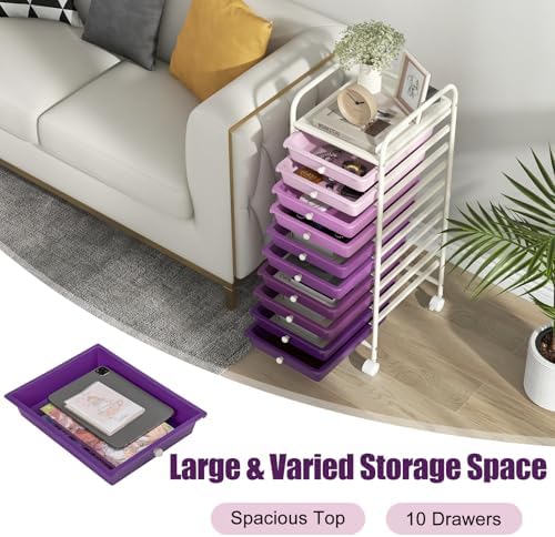 MEDIMALL 10 Drawers Rolling Storage Cart, Multipurpose Craft Storage Cart with Wheels, Mobile Tools Scrapbook Paper Organizer Cart for Office School Home Use - Image 4