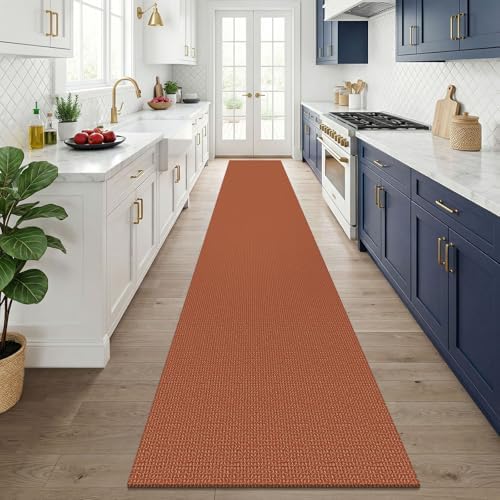 KOZYFLY Orange 2.5'x14' Runners Rugs for Hallway, Long Washable Runner Rug, Woven Non Slip Kitchen Runner, Flatweave Entryway Rug, Floor Carpet for Entry, Aisle, Hall, Burnt Orange/Tan - Image 2