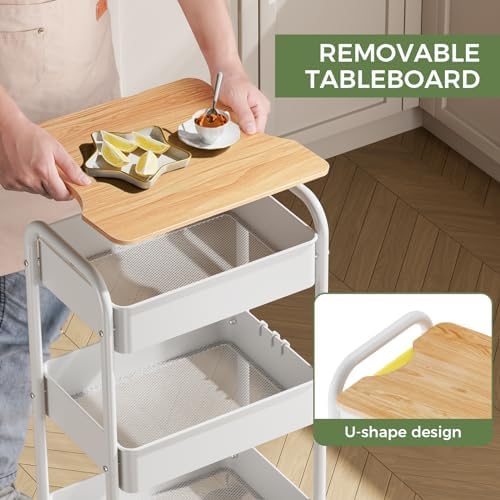 3-Tier Rolling Cart with Table Top, Metal Utility Cart on Wheels - Image 3