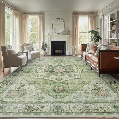 AMADA HOMEFURNISHING 9x12 Area Rug, Washable Low-Profile Large Area Rug with Non-Slip Backing & Durable Edge Binding, Vintage Large Rugs for Living Room, Bedroom by AMADAHOMEFURNISHING