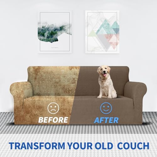 MAXIJIN Couch Covers for 3 Cushion Couch Sofa 1-Piece Stretch Sofa Cover Slipcover Furniture Protector with Elastic Bottom for Kids,Dogs (Large, Diamond Pattern Brown) - Image 4
