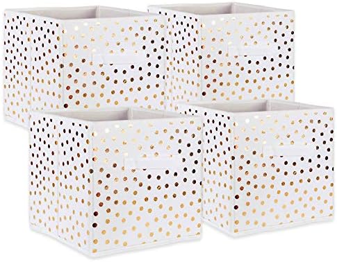 DII Woven Polyester Storage Bin, Polka Dot, White & Gold, Small Set of 4 by DII