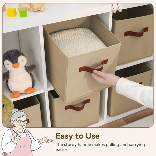 GRANNY SAYS Cube Storage Bins, 11 Inch Cube Organizers, Khaki, 6-Pack - Image 4