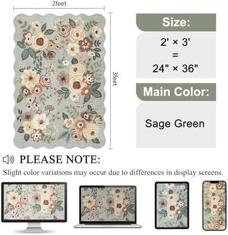 DUKINO 2x3 Rug for Entryway, Floral Door Mat Washable Rug, Sage Green - Image 2