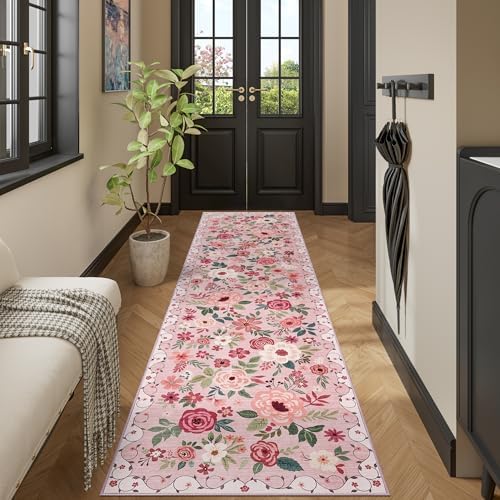 DUKINO 2.6x10 Runner Rug for Hallway, Washable Kitchen Rugs Non Slip, Pink - Image 5