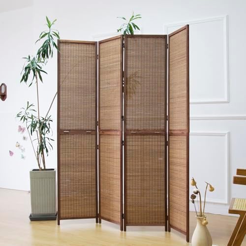 Furnnylane 4 Panel Detachable Room Divider, 5.6 ft Tall Two in One Bamboo Privacy Screen (Converts into 2 Low Dividers), Folding Panel Divider for Room Separation, Natural Brown (67" H x 61.4" W) by Furnnylane