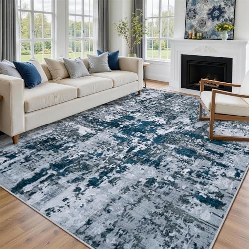 9x12 Area Rugs for Living Room Washable Bedroom Dining Room Navy Grey - Image 3