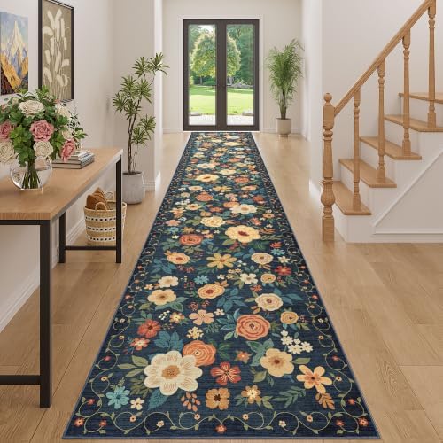 DUKINO 3x16 Runner Rug for Hallway, Non Slip Long Washable Rug, Navy Blue by DUKINO