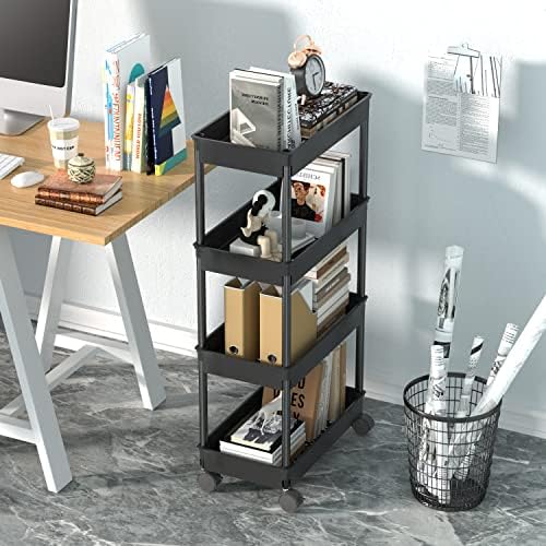 Sooyee 4 Tier Wide Storage Cart, Mobile Shelving Unit Organizer, Black - Image 5