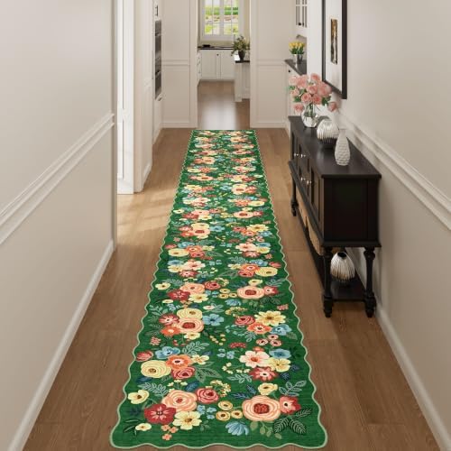 DUKINO 2x10 Runner Rug for Hallway, Washable Kitchen Rugs, Dark Green by DUKINO