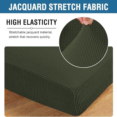 H.VERSAILTEX Super Stretch Individual Chaise Cover Sectional Couch Covers for L Shaped Sofa Both Left/Right Featuring Thick Jacquard Textured Twill Fabric (1 Piece Chaise Cover, Olive) - Image 4