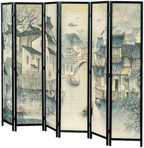 MyGift 6-Panel Room Divider Privacy Partition, Black Wood Folding Screen - Image 6