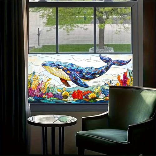 HOMETITUTE Whale Ocean Sea Life Privacy Window Film 39.3x17.7 Inch PVC - Image 4